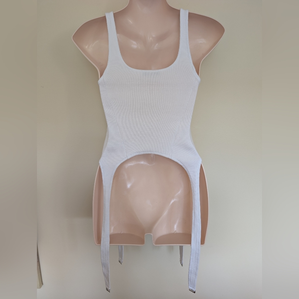 Zara Ribbed Tank With Garters Small White - Picture 5 of 11
